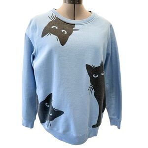 Catalog Favorites Women’s Blue Sweatshirt with Black Cat Print Size Large